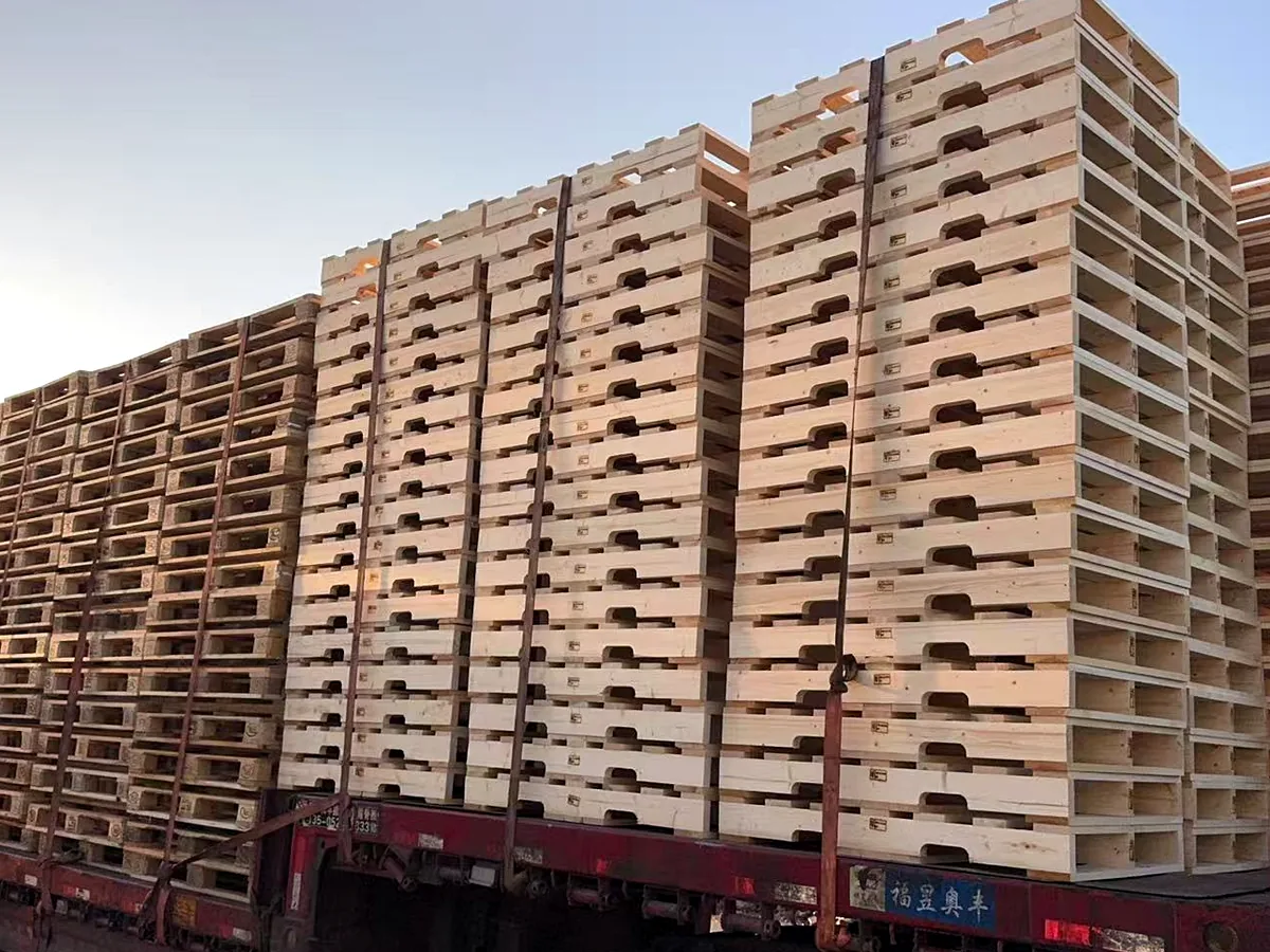 Wooden pallets secured for domestic truck delivery