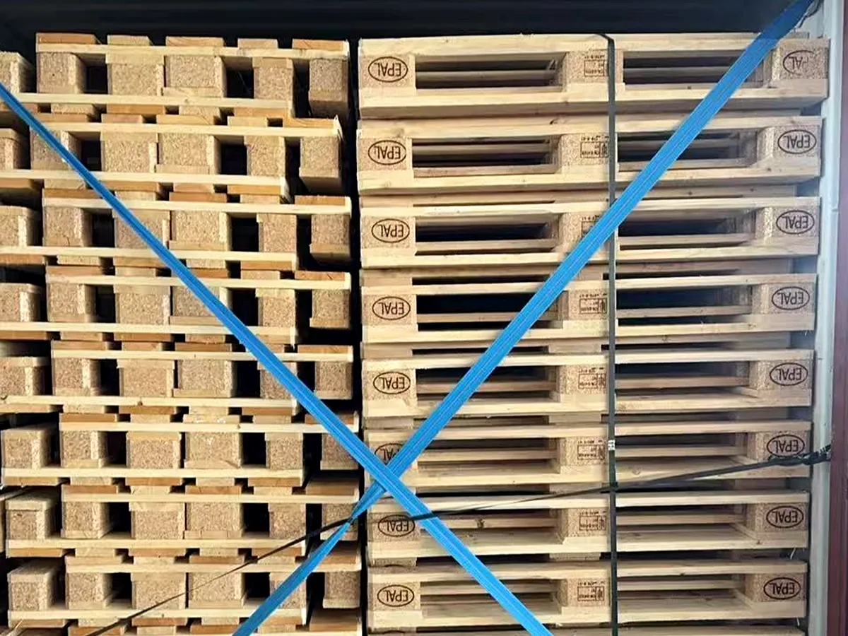 Wooden pallets arranged for container loading