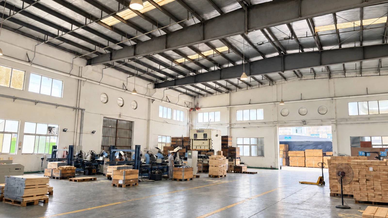 Wooden packaging production floor at the Suzhou manufacturing base