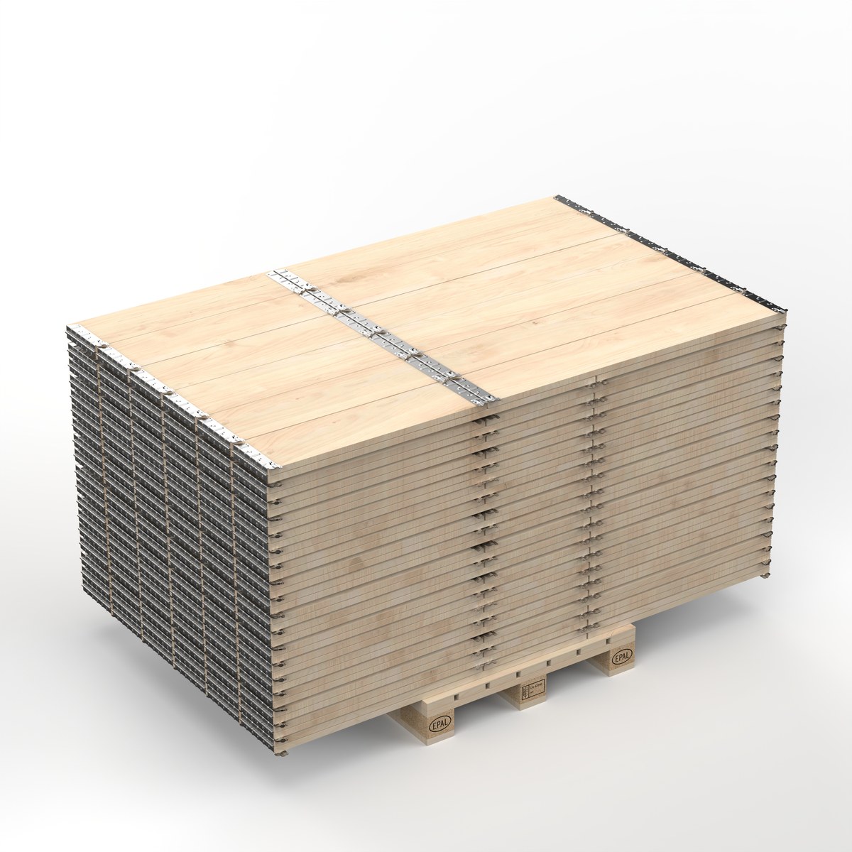 Folded pallet collars stacked compactly on EPAL pallet
